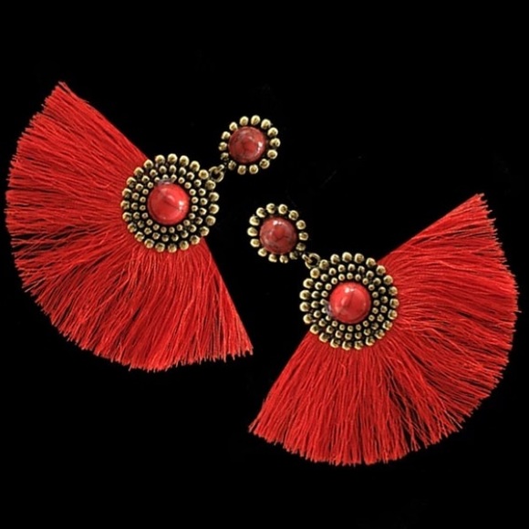 Jewelry - BIG Red half circle fringe tassel pierced earrings